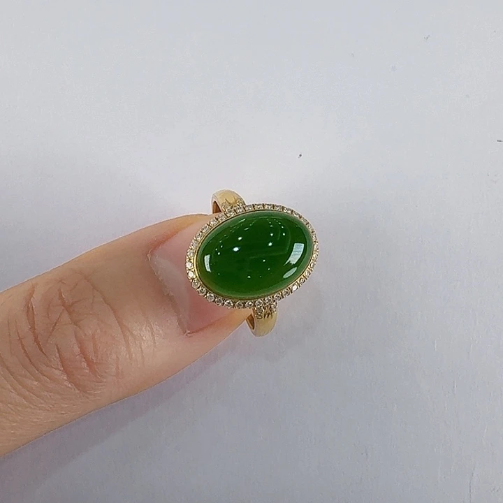 简***心和田玉（碧玉）戒指18K金镶嵌