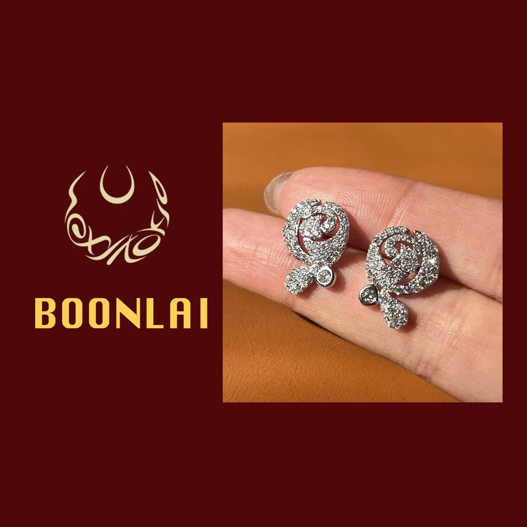 铜合金莫桑石耳饰 Boonlai 满钻玫瑰耳钉Y