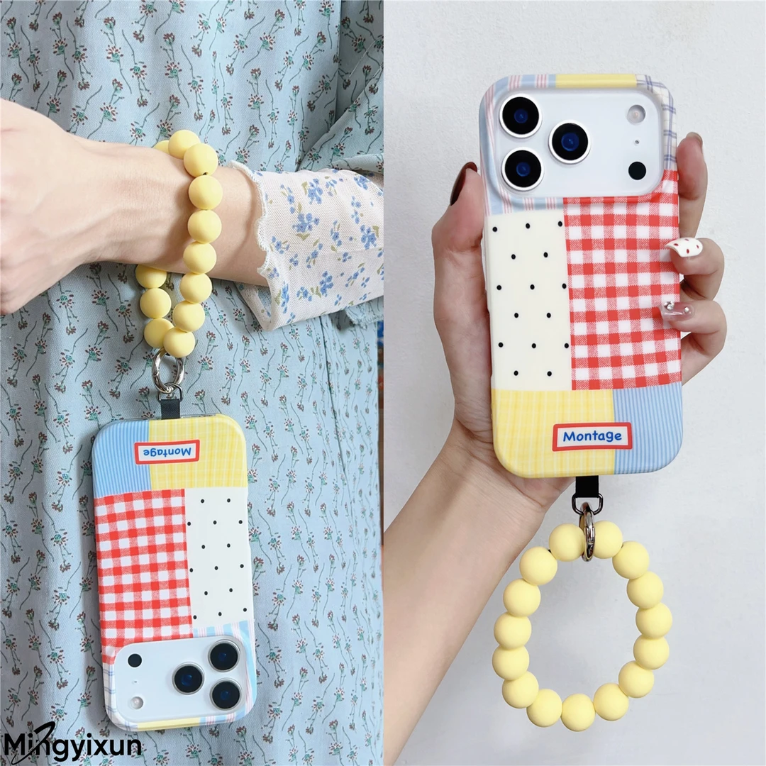 彩色格纹波点拼接适用iphone17promax串珠女苹果16pro手机壳15/14