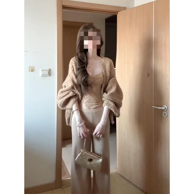 MARIE.COCO秋季新款软糯针织衫毛衣外套上衣温柔风阔腿休闲裤套装