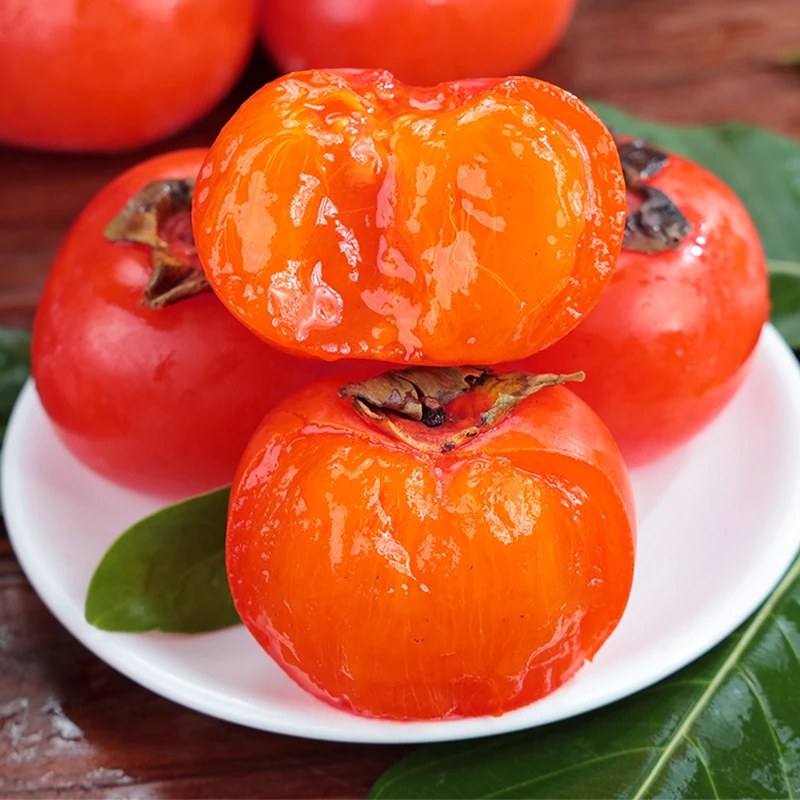 陕西火晶柿子纯甜爆汁产地直发包邮单果40-55【放软了吃】