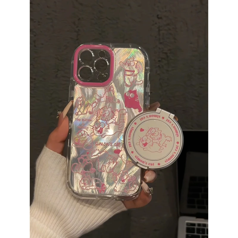 适用苹果16创意iPhone15pro手机壳泡芙羽纱华为p荣耀可爱西蒙的猫