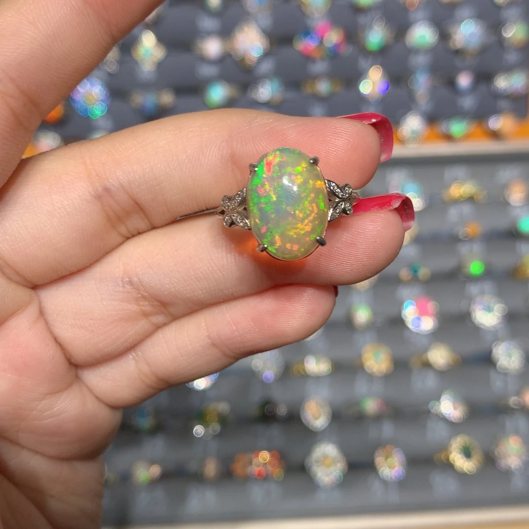 银S925镶嵌欧泊欧泊戒指l