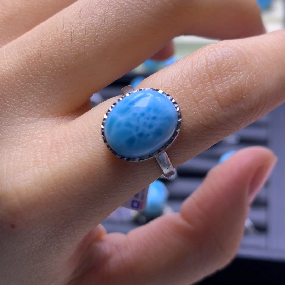 针钠钙石（海纹石）银S925镶嵌戒指蛋面戒指色差略异