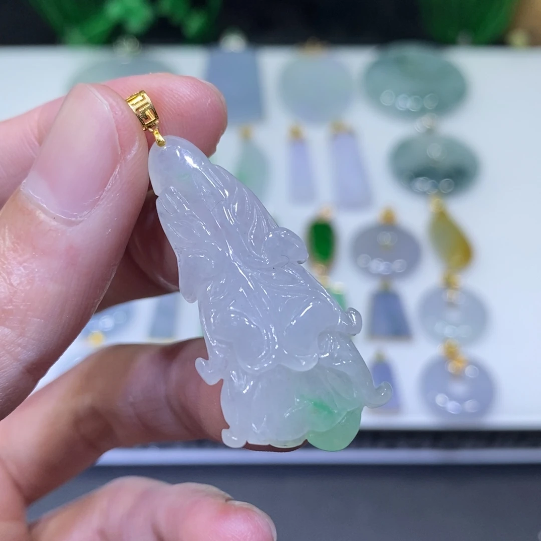 翡翠18K金镶嵌吊坠(不含链)