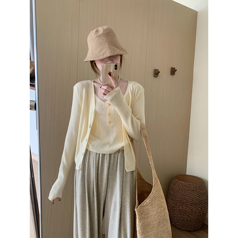 胖mm花边吊带上衣两件套2025早春新款气质温柔休闲甜美简约风BDI