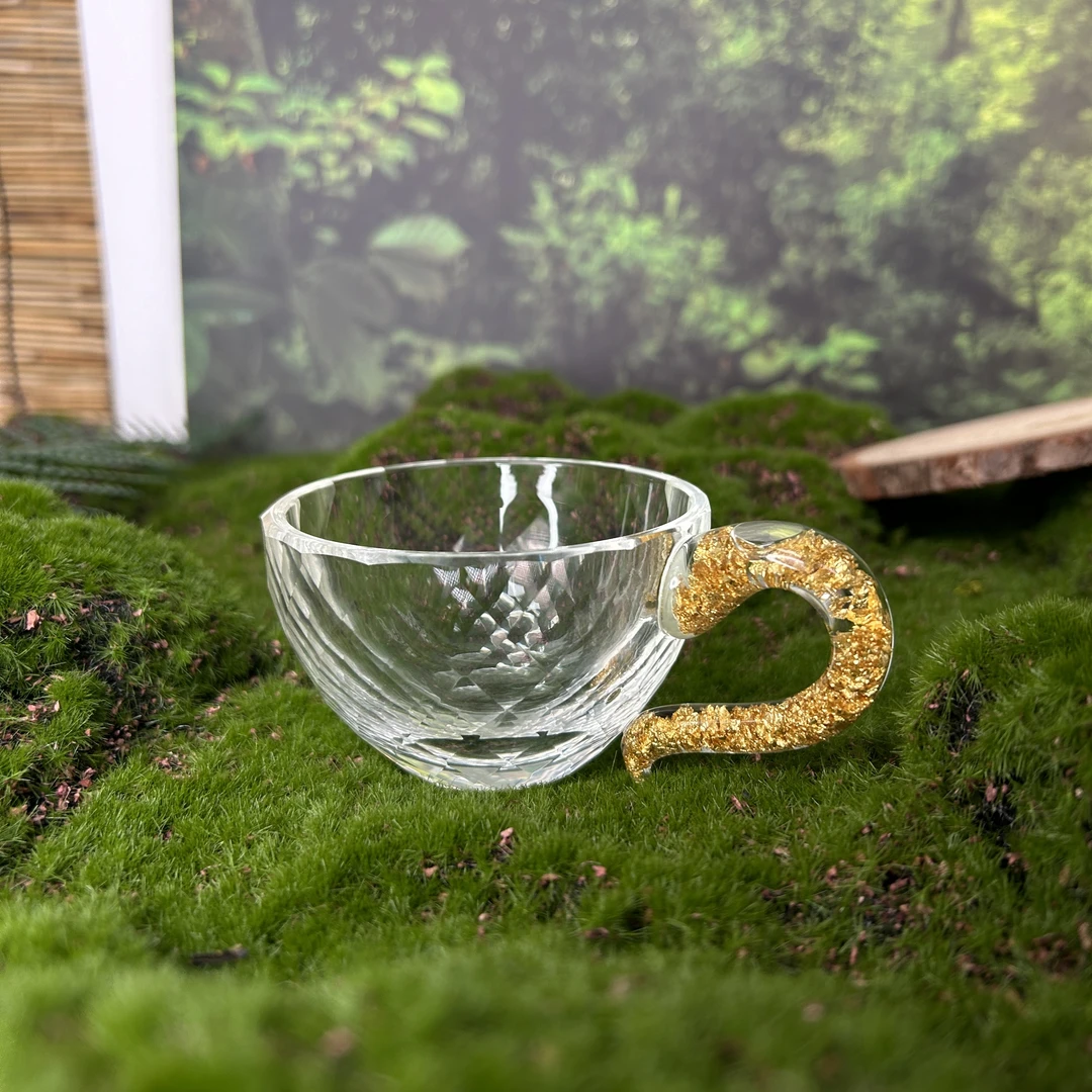 玺宴新款金箔水晶切面高档水晶茶碗大号A款咖啡杯茶具创意