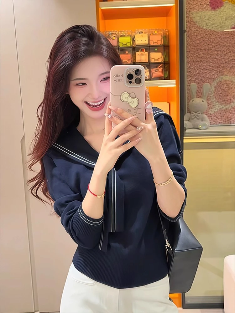 海军领气质长袖毛衣ol服饰女秋冬新款修身新款时尚洋气百搭女装