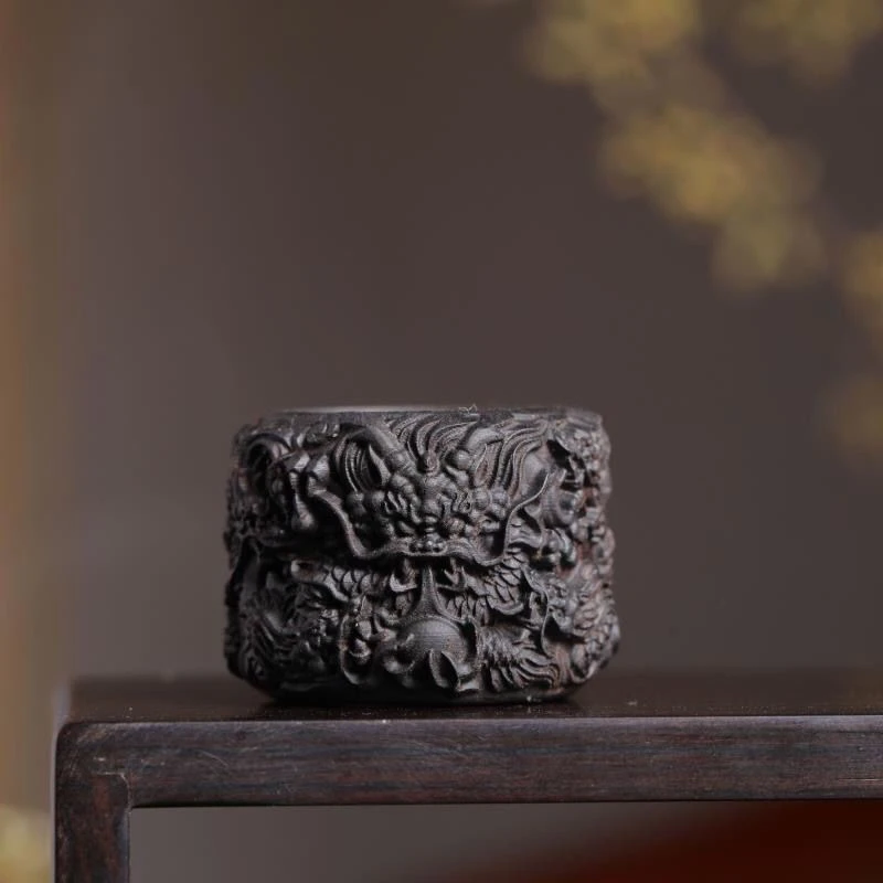 沉香木雕九龙扳指，印尼木雕原木雕雕刻内径2.15