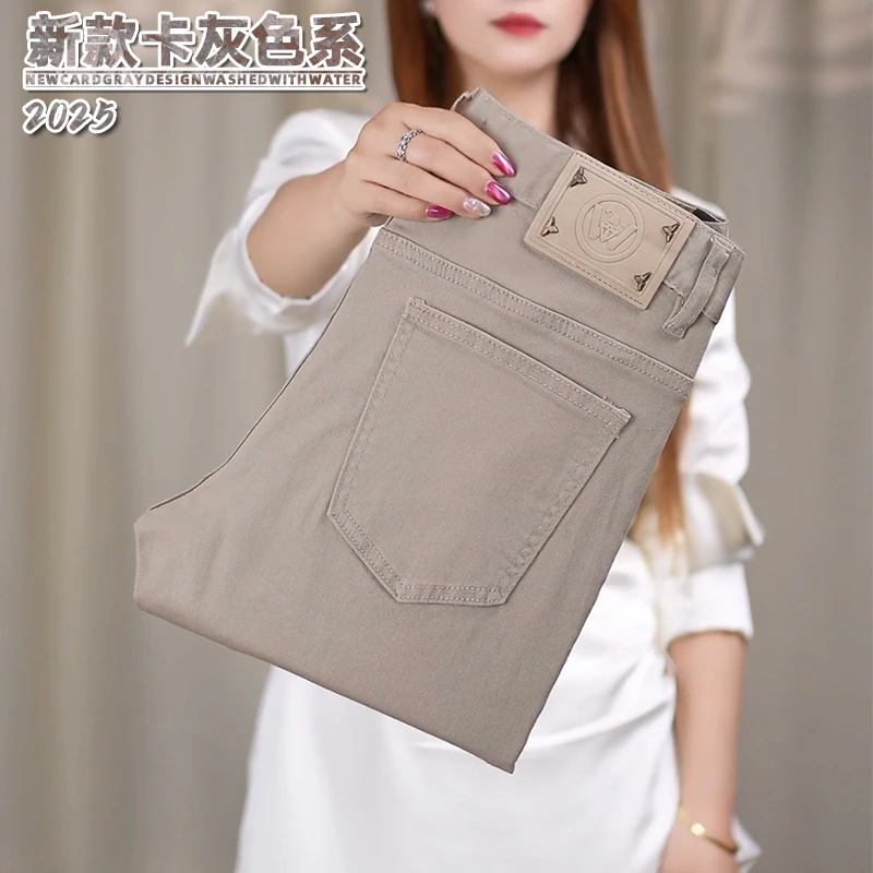 卡灰色休闲牛仔裤男士春季新款弹力欧货轻奢纯色百搭修身小直筒裤