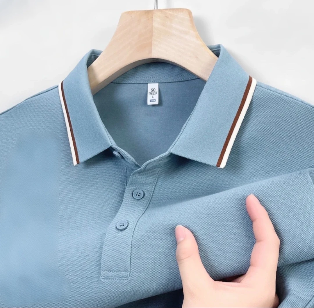 新款夏季百搭纯色polo衫高档舒适宽松男士翻领T恤8668