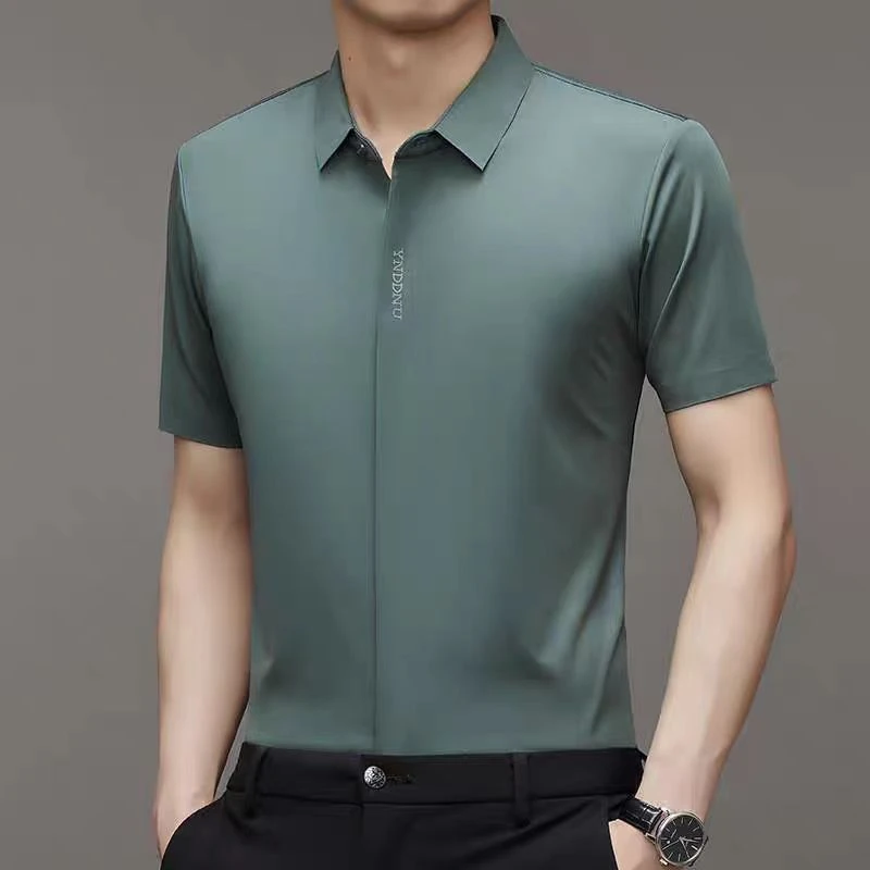 YBUY不起球短袖抗皱男士夏季长袖衬衫衬衣无痕速干高档纯色