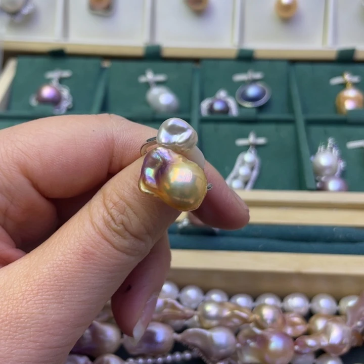 淡水珍珠戒指银S925镶嵌张*秋