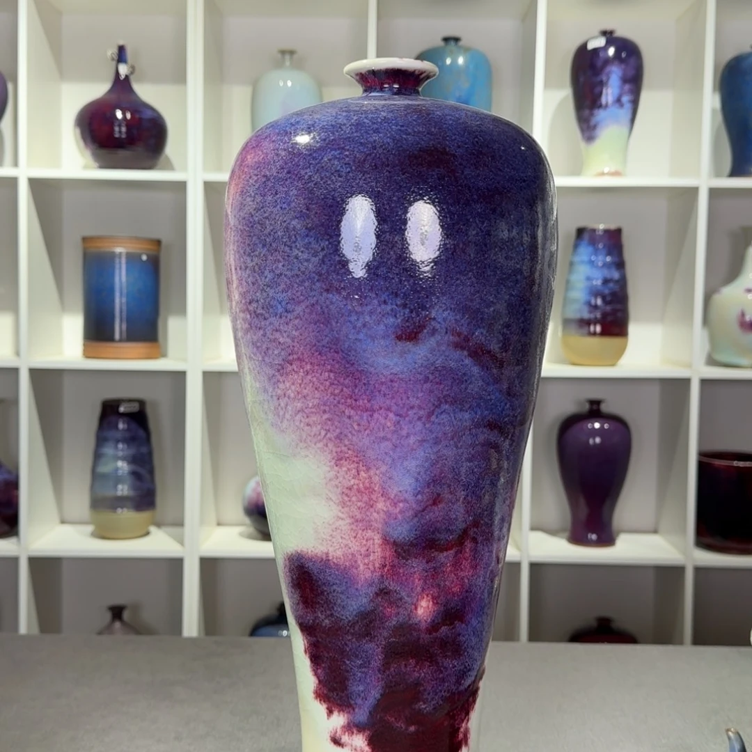 藤***胜摆件陶精品大梅瓶纯手工钧窑摆件