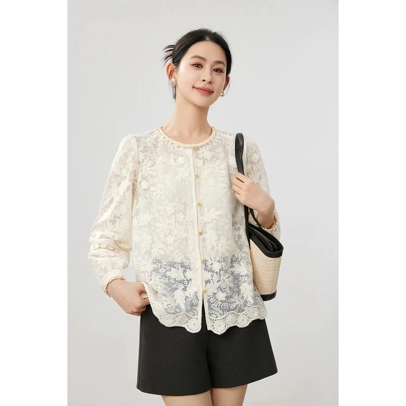 云中繁花重工刺绣3117蕾丝轻纱圆领织带装饰国风衬衫夏季小众设计