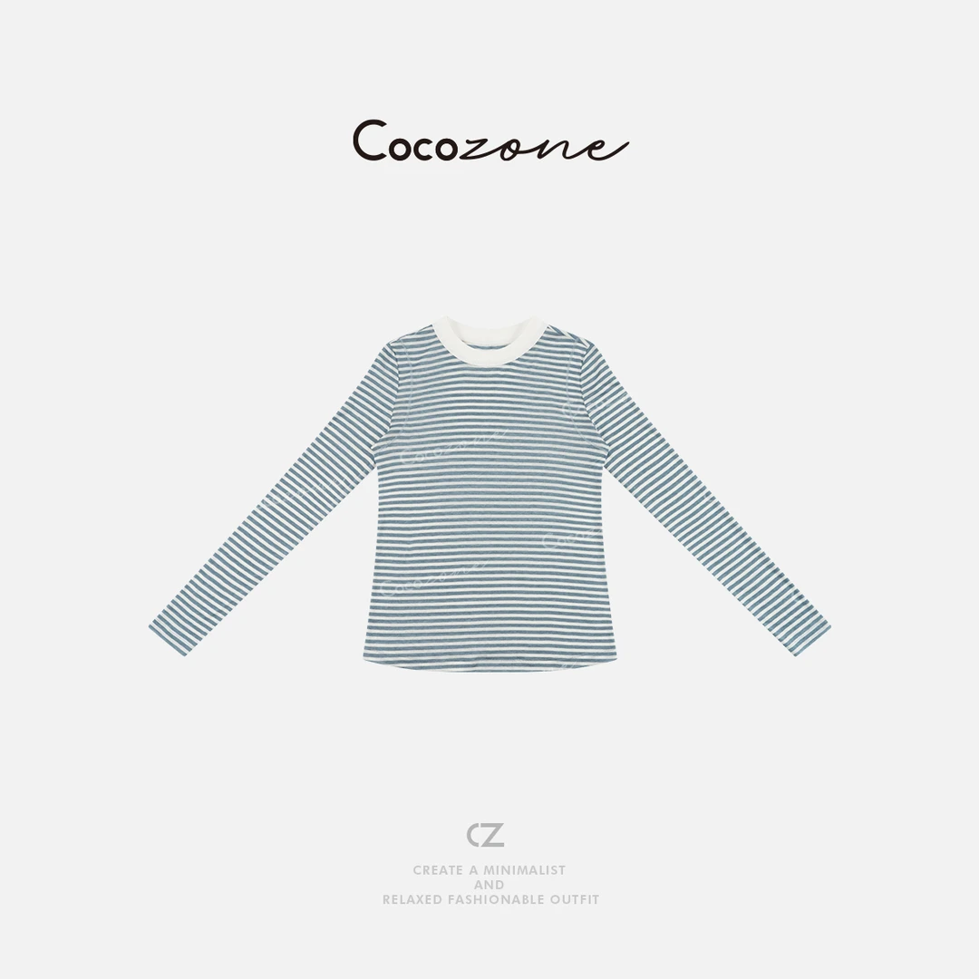 COCO ZONE 刘一一 小众设计感条纹百搭圆领长袖T恤CD2A0271