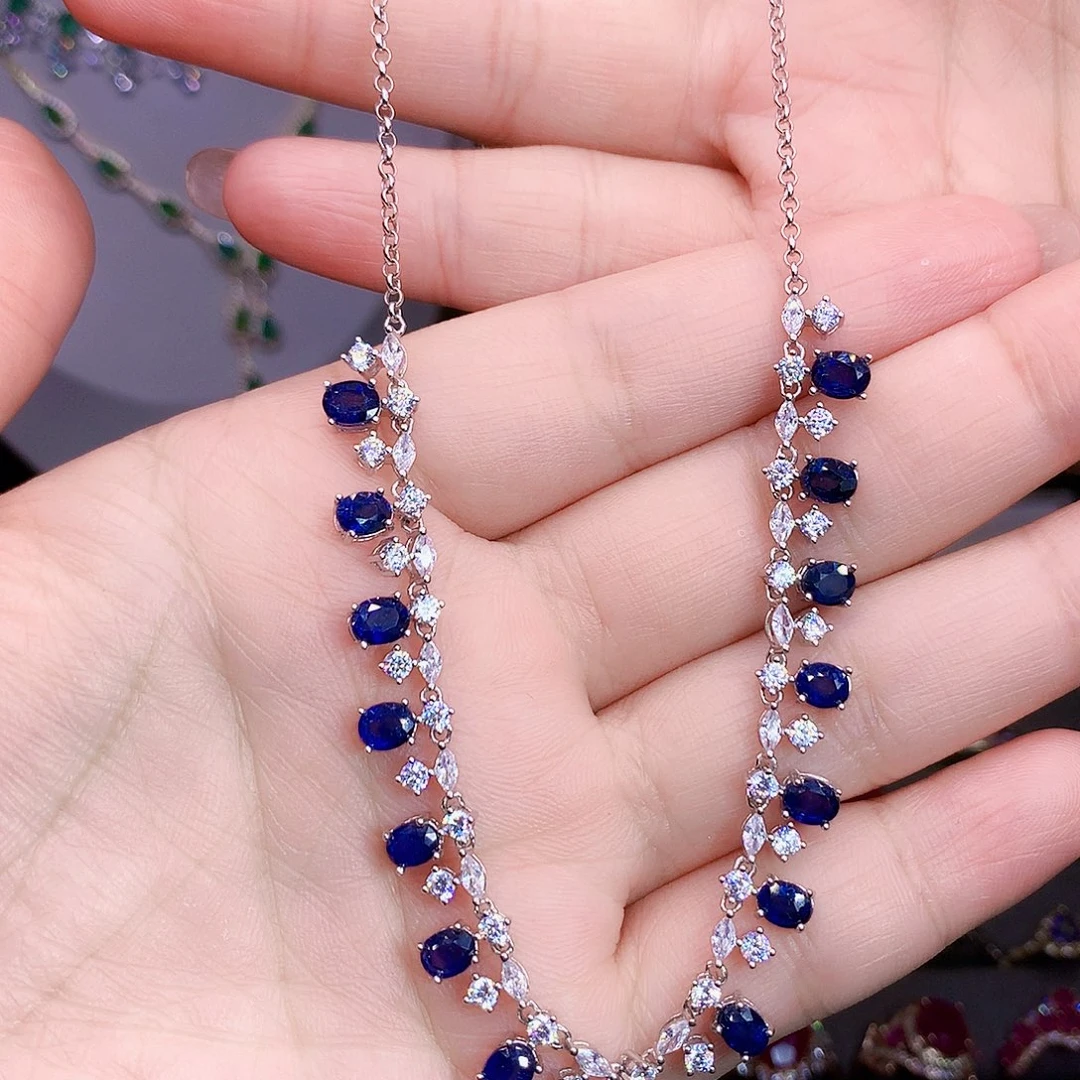 蓝宝石颈饰银S925镶嵌
