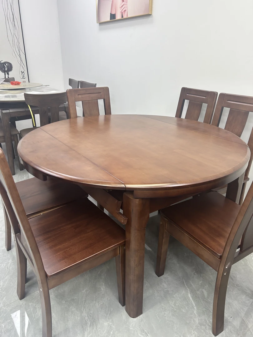 胡桃木方圆两用餐桌清样