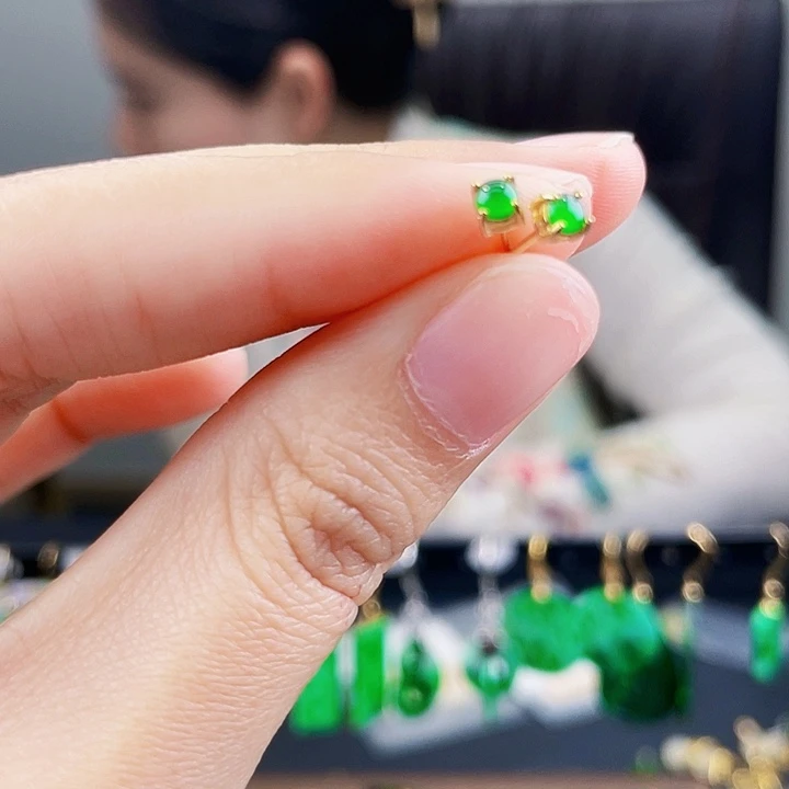 翡翠耳饰银S925镶嵌饰品