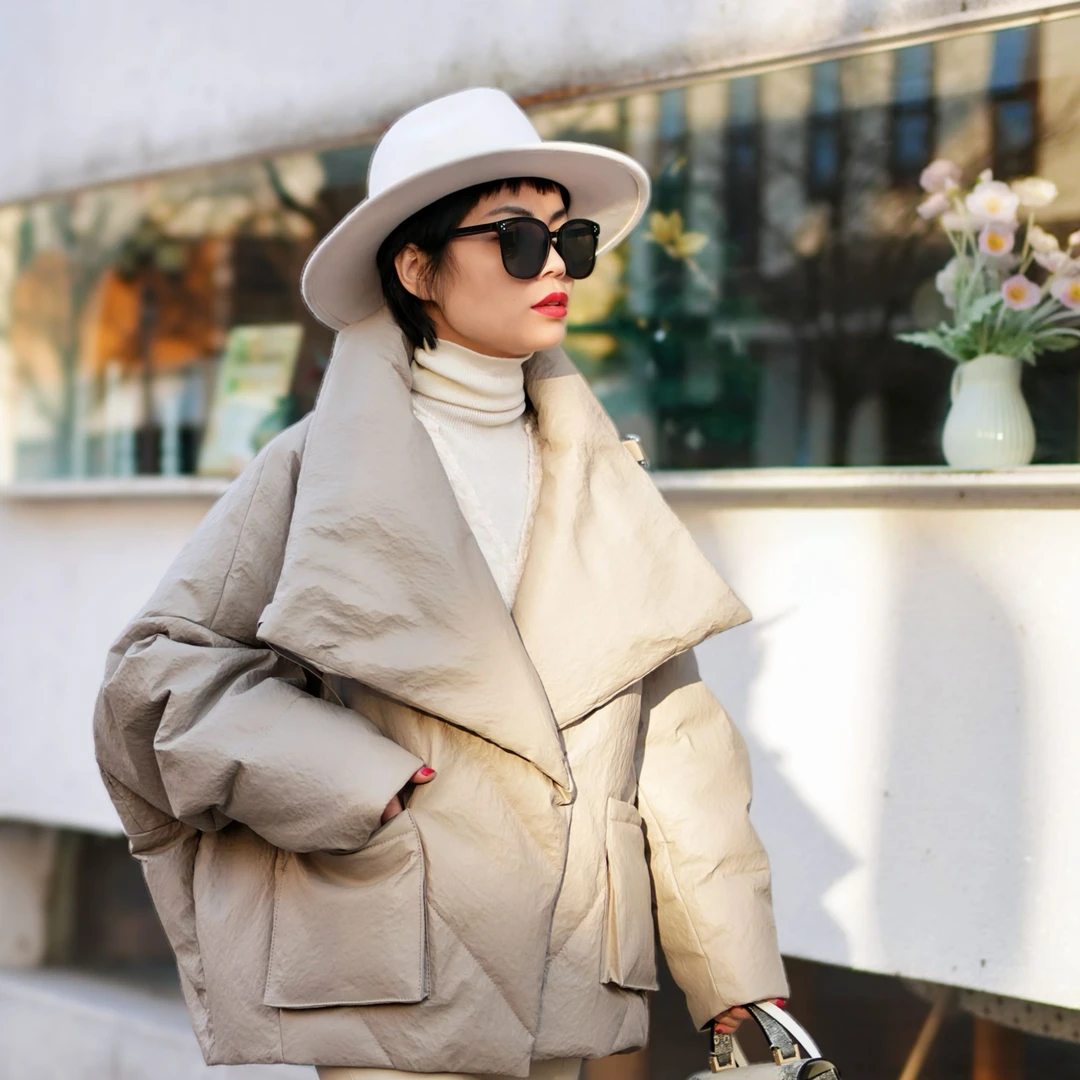 设计师款大翻领小羊皮陨石纹女士新款宽松短款保暖潮流外套2501