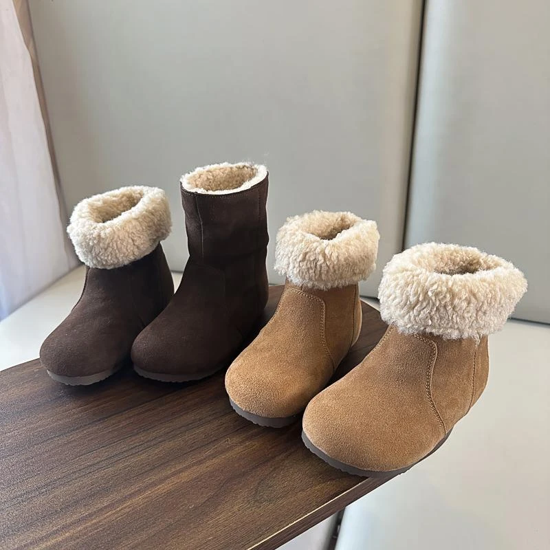 女童靴子冬季新款真皮儿童马丁靴女宝宝公主短靴加厚两穿勃肯棉鞋