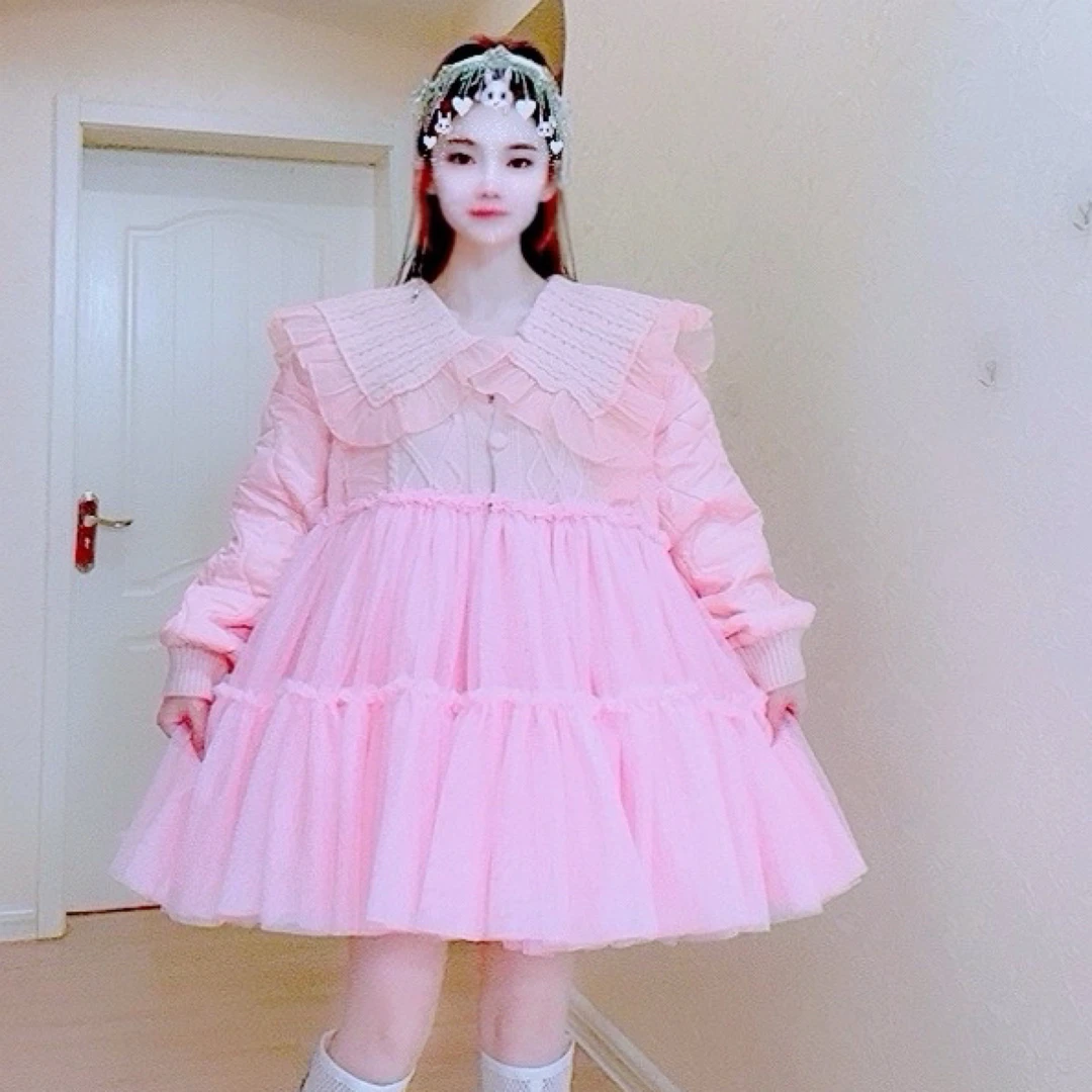 【面条家】5366#高品质纱纱拼接秋冬薄款外套蓬蓬连衣裙
