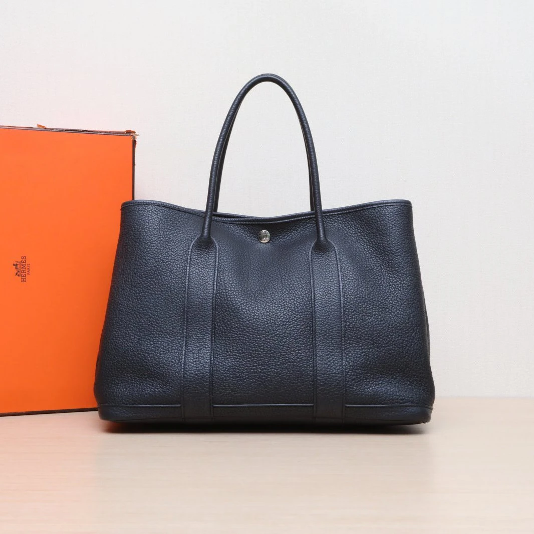 95新 Hermes/爱马仕 【双双】 花园包 36 89黑色 NEGONA皮 框Q