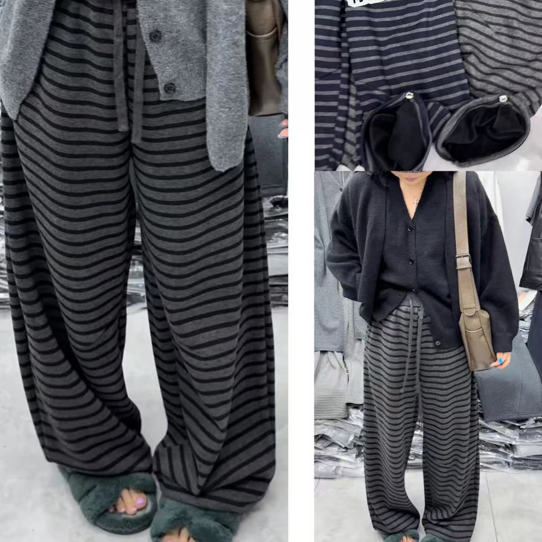 7761加绒条纹休闲裤