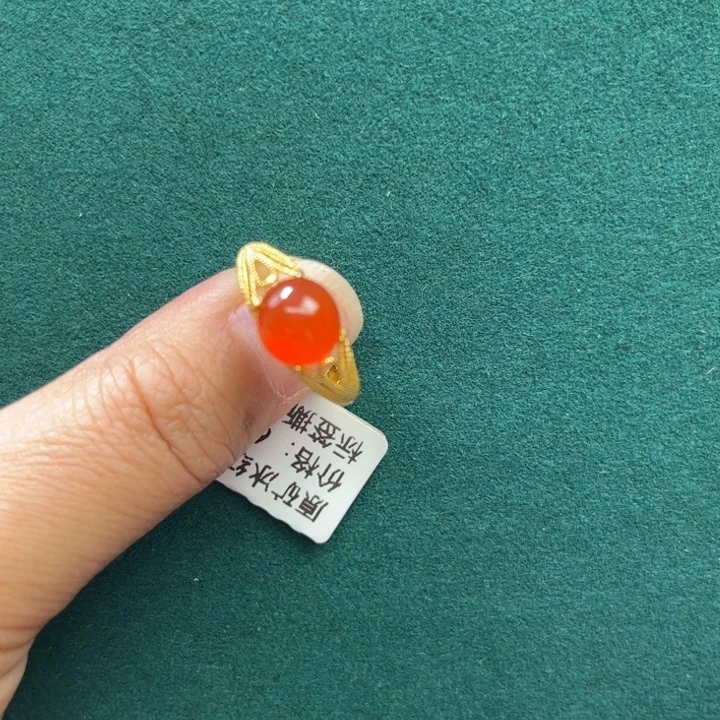 南红玛瑙银S925镶嵌戒指s925银镶冰红戒指