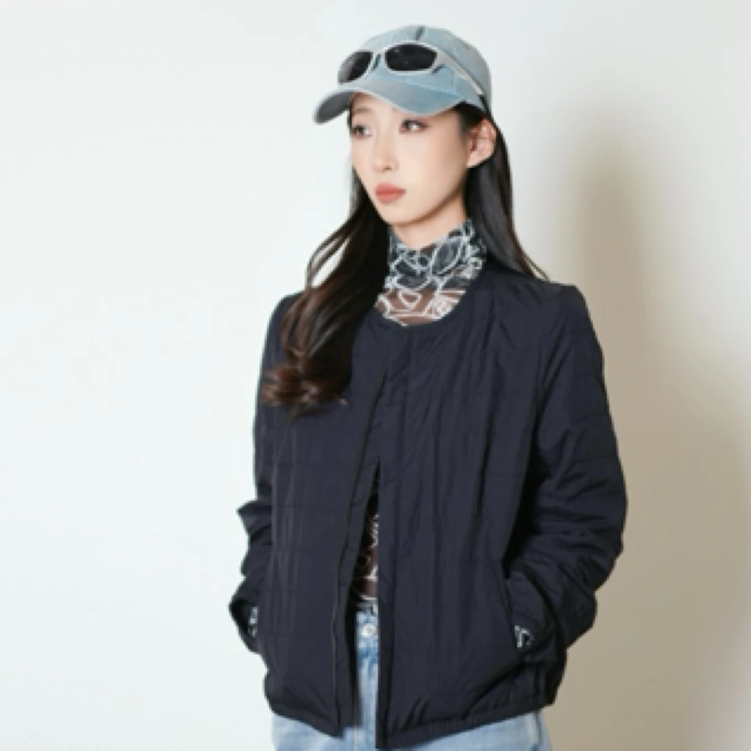 AMASS/阿玛施新款简约纯色休闲圆领拉链绗缝薄棉服外套女  540048