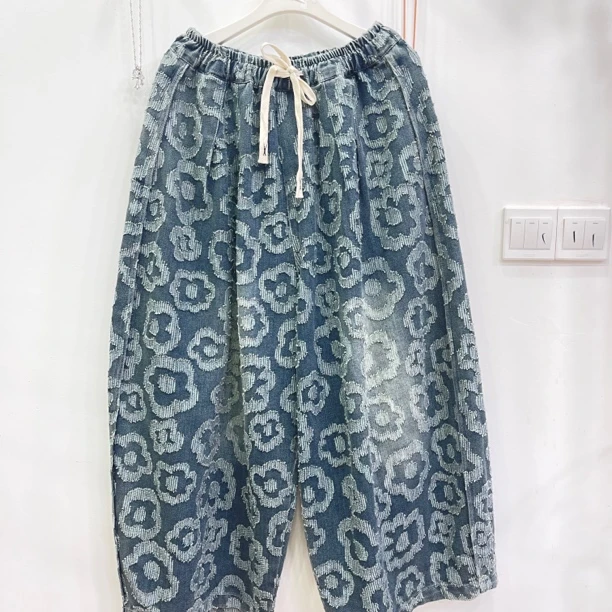 4116欧货爆款重工烧花破洞工艺大版牛仔九分裤女