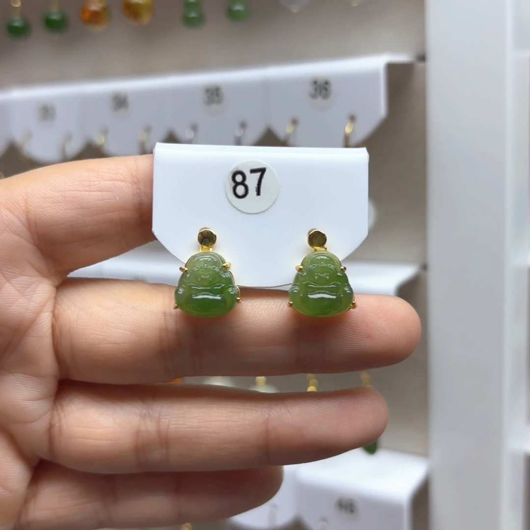 和田玉银S925镶嵌耳饰