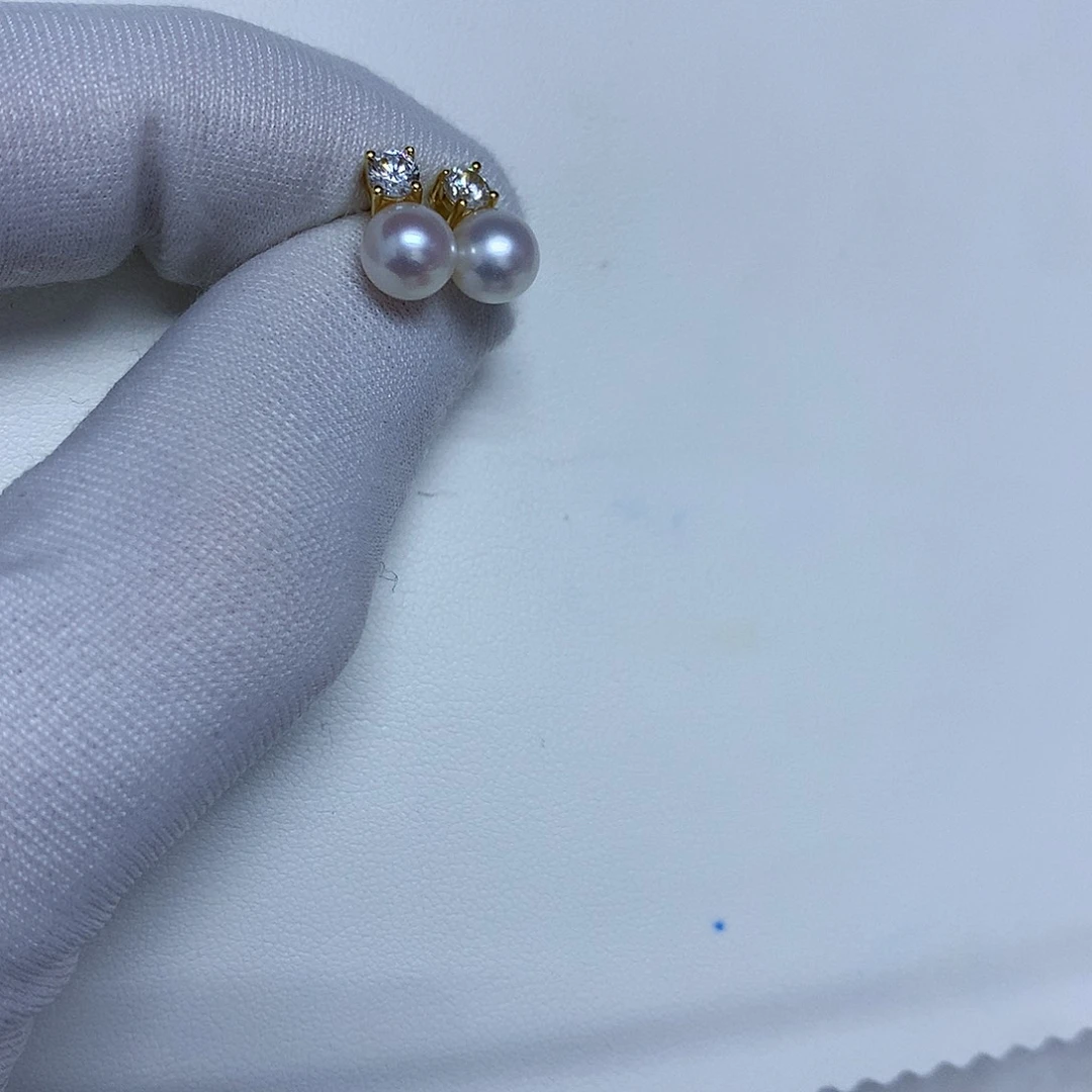 海水珍珠耳饰银S925镶嵌6-7