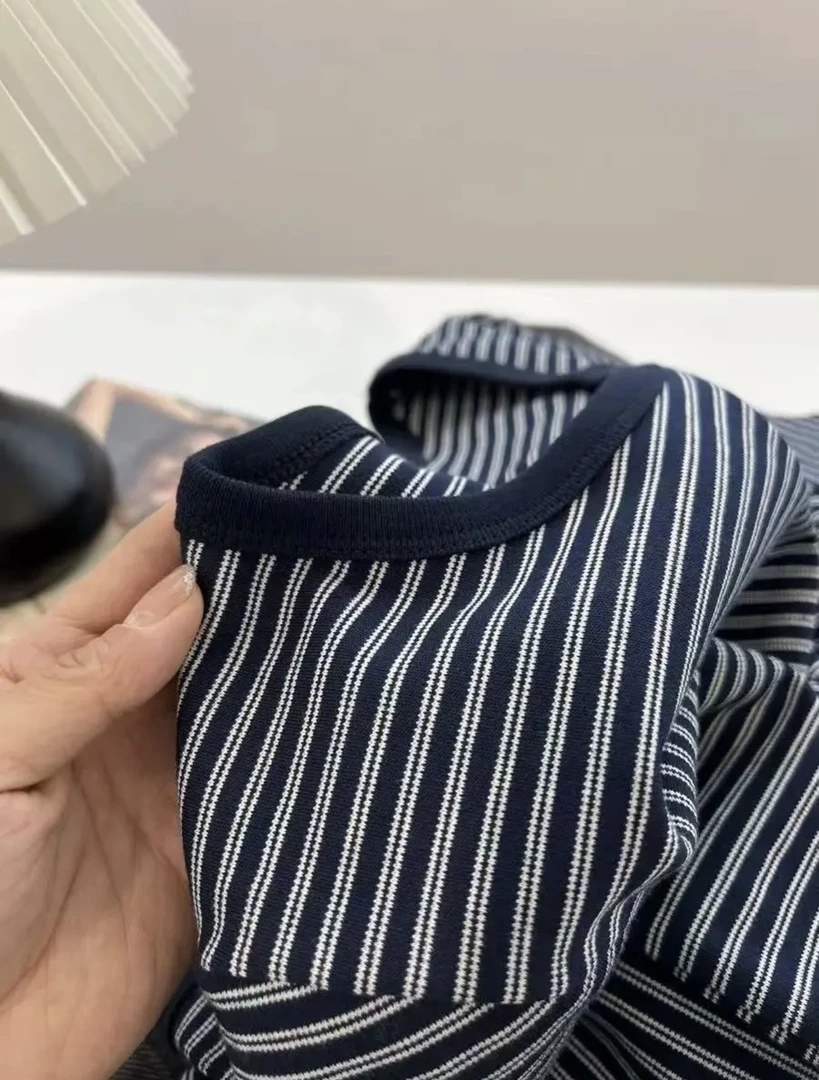 【海岛】egg鸡蛋家 磨毛棉显瘦条纹文艺修身短袖T恤女夏季新款上衣