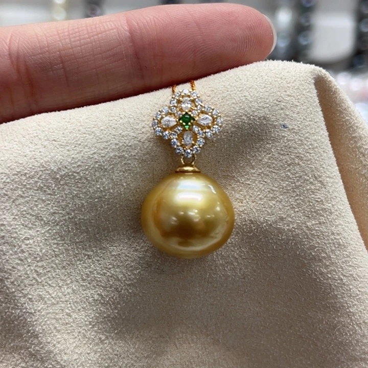银S925镶嵌吊坠(不含链)海水珍珠14-15m 54号