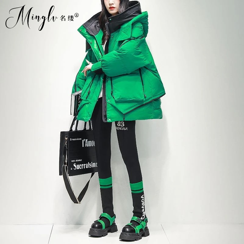 潮牌羽绒服女中长款2025冬新款时尚拼接加厚保暖小个子高级感外套