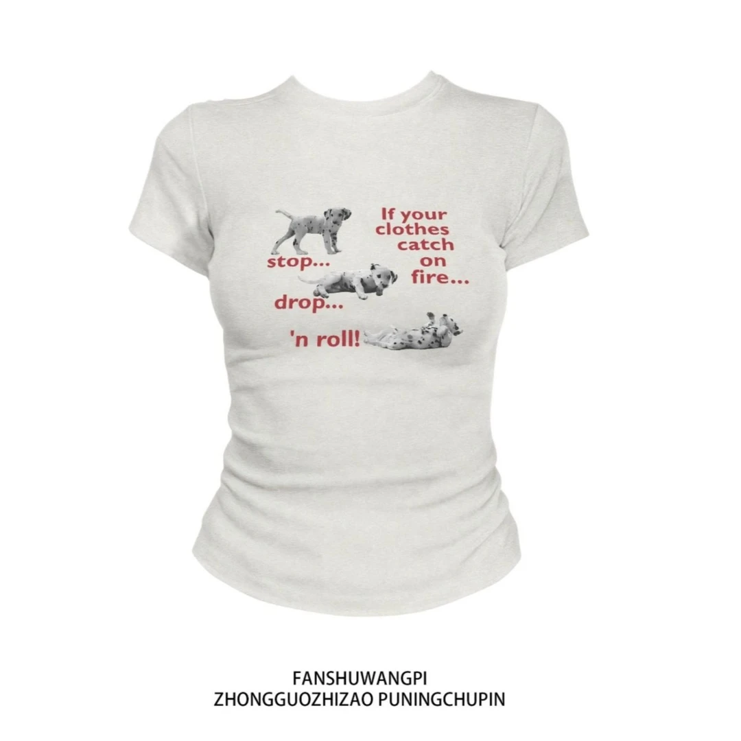 【ZHAP】圆领正肩短袖t恤女花灰色显瘦辣妹上衣修身型收腰百搭休闲