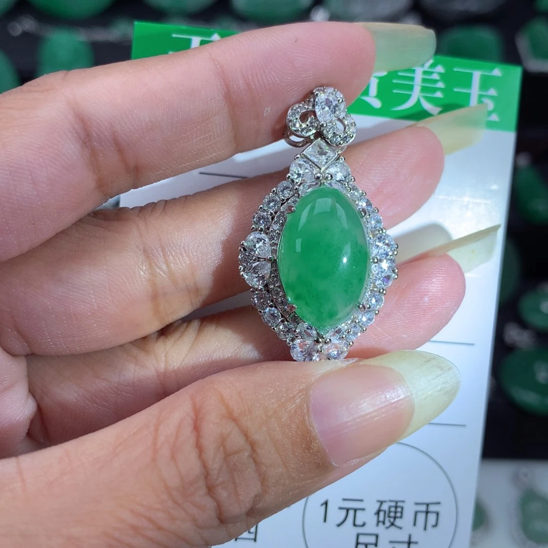 银S925镶嵌吊坠石英质玉（非洲翠）