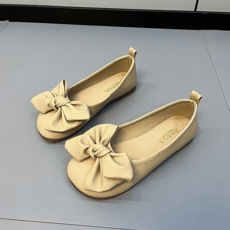 大码蝴蝶结单鞋女2025春夏新款百搭软底奶奶鞋时尚仙女平底豆豆鞋