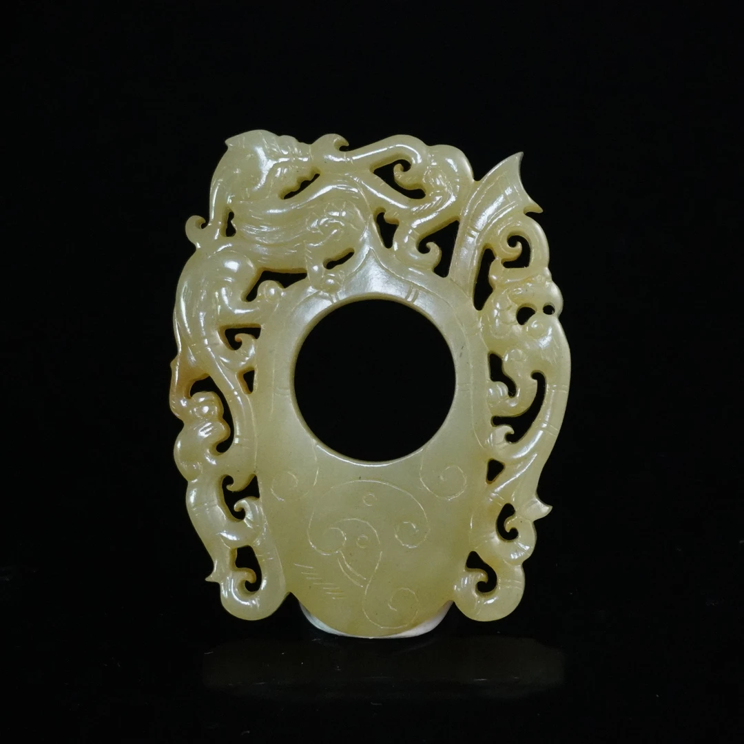 清代黄和田玉仿古龙凤纹佩262511*古玉*传承