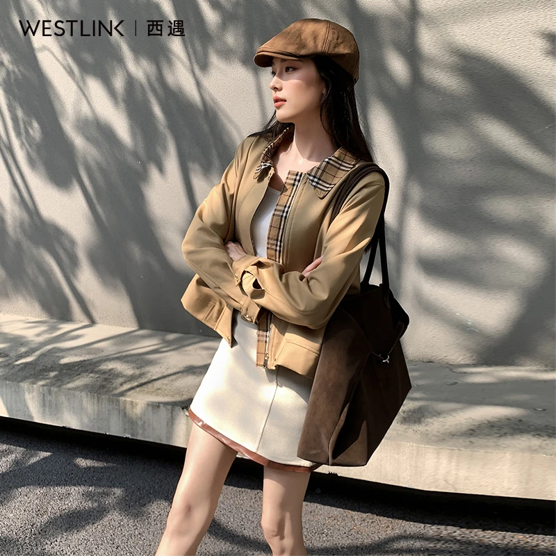 1161西遇半身裙套装女2025秋季新款翻领长袖短外套辣妹两件套