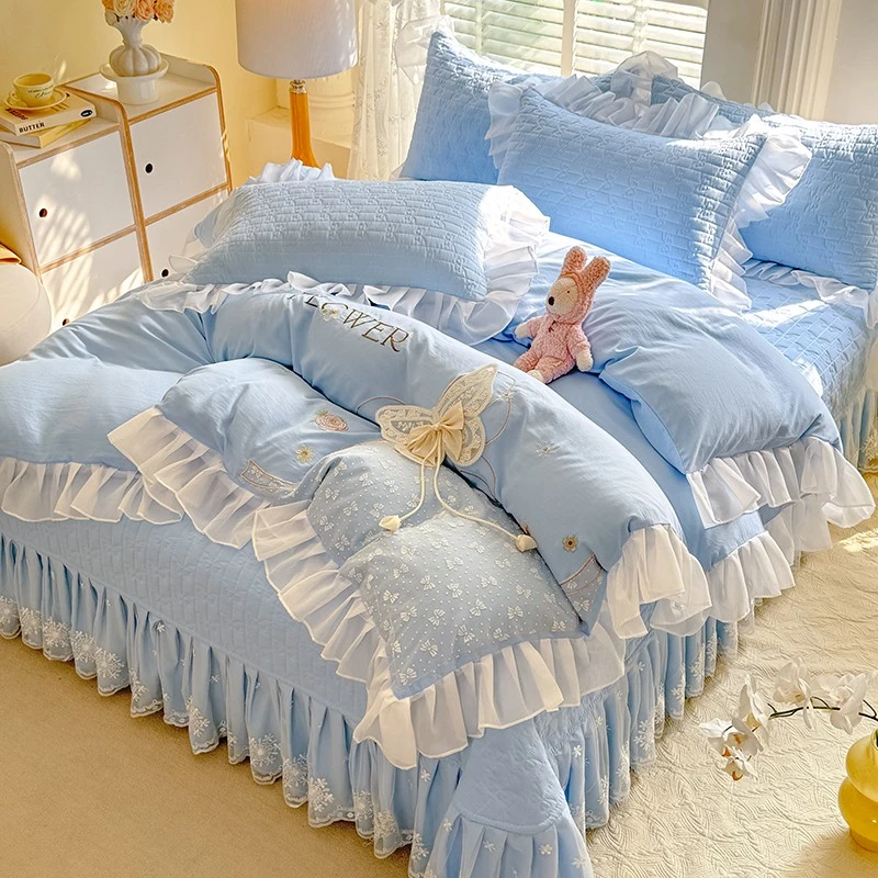 2025春夏款韩版公主风床盖款四件套夏被四件套蕾丝床盖四件套夏被