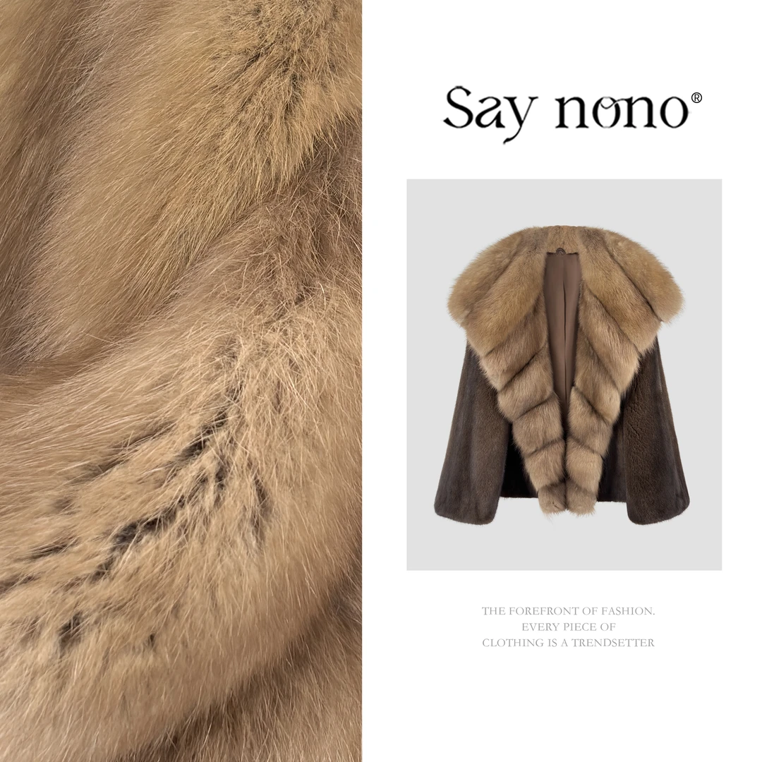 懒猫nono│Saynono 原创设计极简水貂+大翻领皮草送腰带GF10102