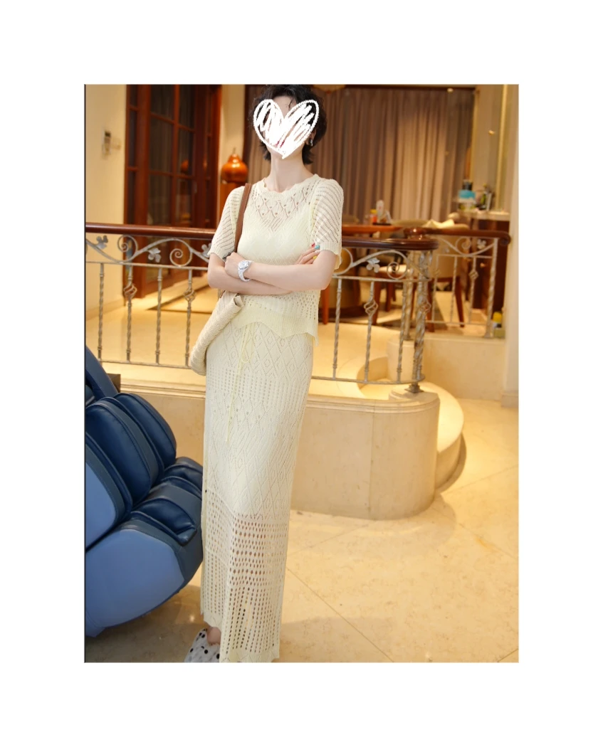 25146613【编织假日】精致气质优雅高级上衣半裙套装