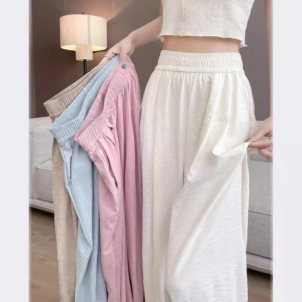 白色高级感醋酸缎奶芙裤女夏季拖地长裤日系慵懒风山本休闲阔腿裤