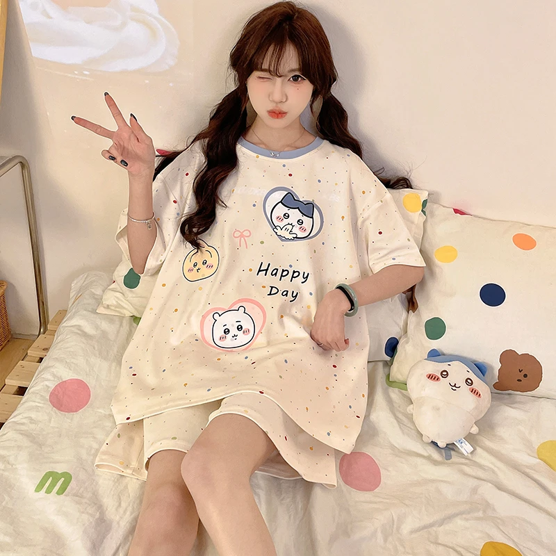 卡通睡衣女款爆款2025新款夏季短袖纯棉薄款加大码少女家居服套装