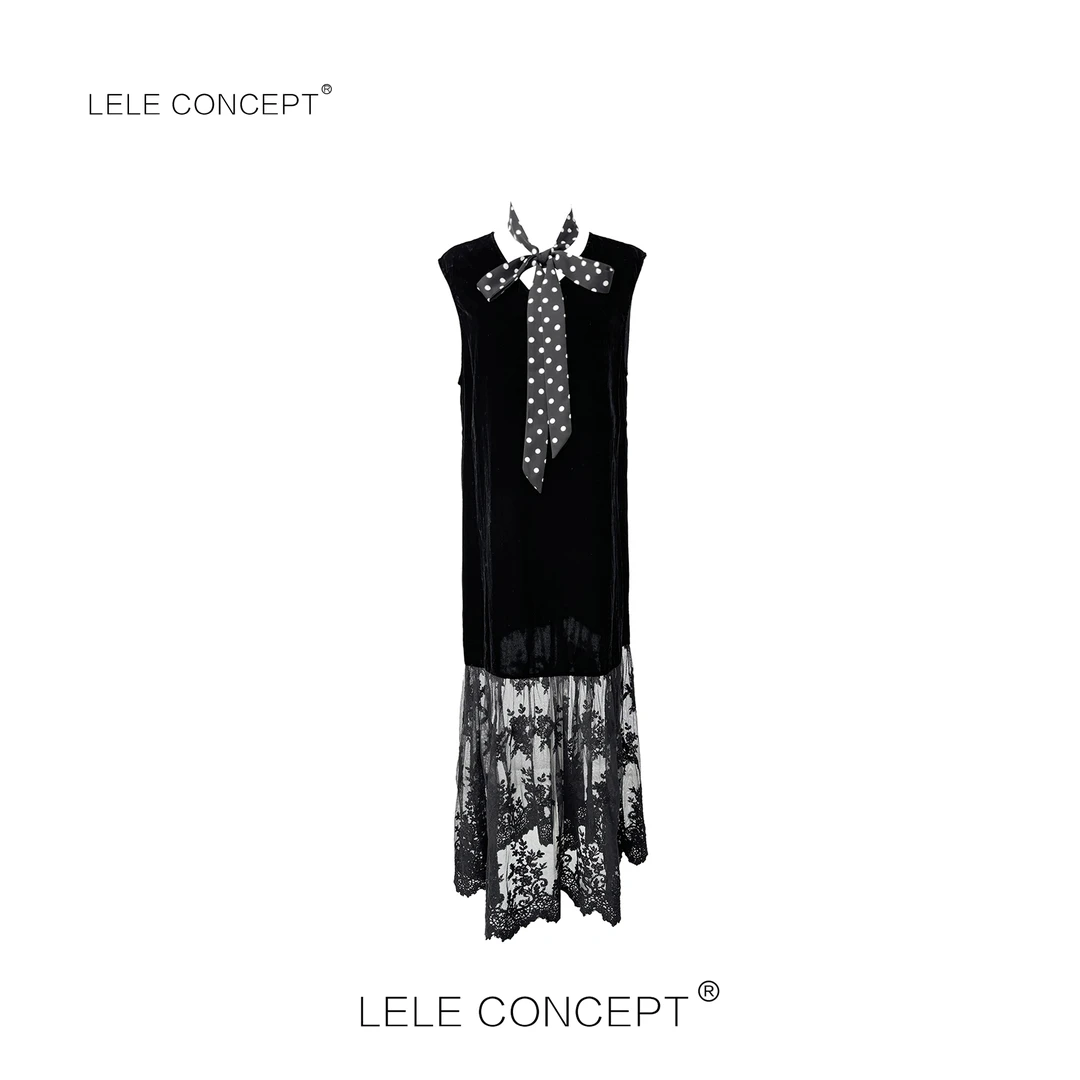 LELE CONCEPT丨法式轻奢款飘带下拼接连衣裙Q0502