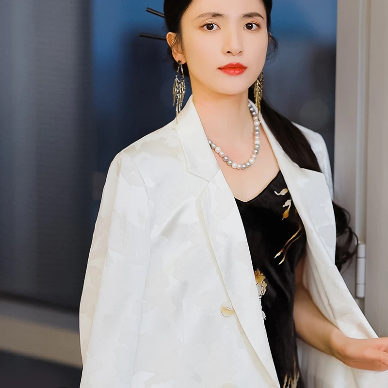 复古日记“南梧”桑蚕丝冠乐绉提花新中式极简通勤风西装外套