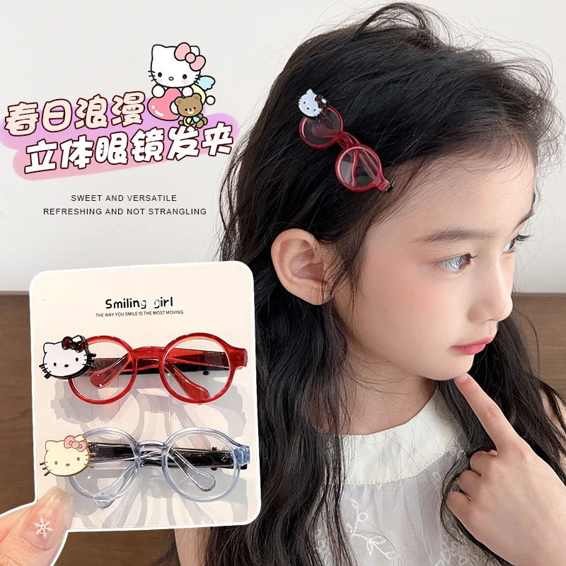 儿童kt猫眼镜碎发夹可爱卡通小女孩发卡女童侧边刘海夹女宝宝发饰
