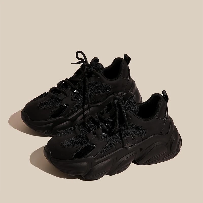 爆款老爹鞋女2025年秋季新款透气厚底显脚小韩版ins潮黑色运动鞋